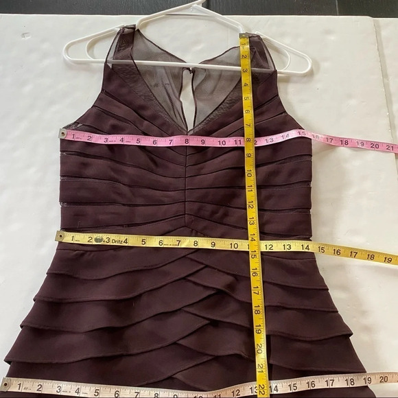 Eliza J NY Sheer Layered Cocktail Dress Womens Size 6 Petite Small Red Brown - Picture 8 of 9